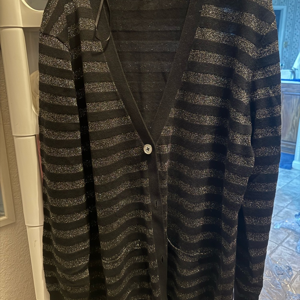 Michael Kors Black and Gray Striped Cardigan